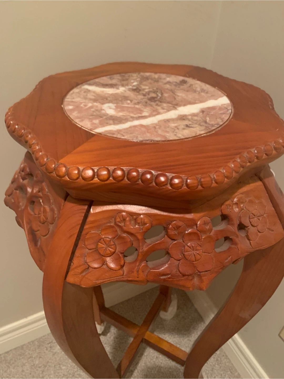 New-Wooden Side Table with Marble Top