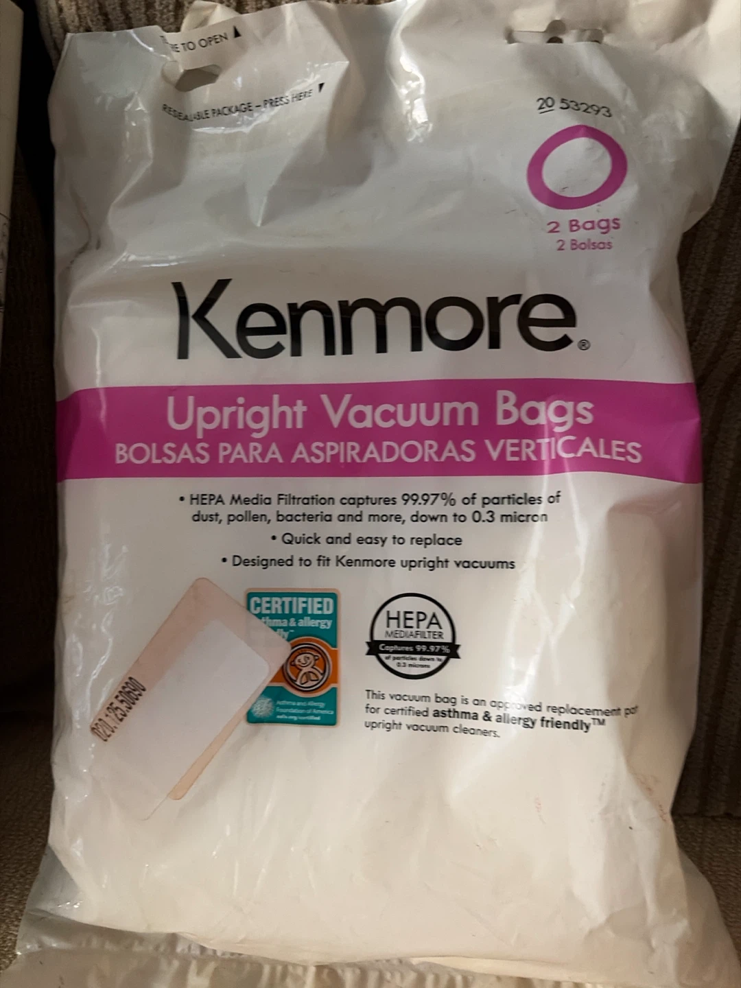 Kenmore Upright Vacuum Bags HEPA Media Filtration 2 Bags