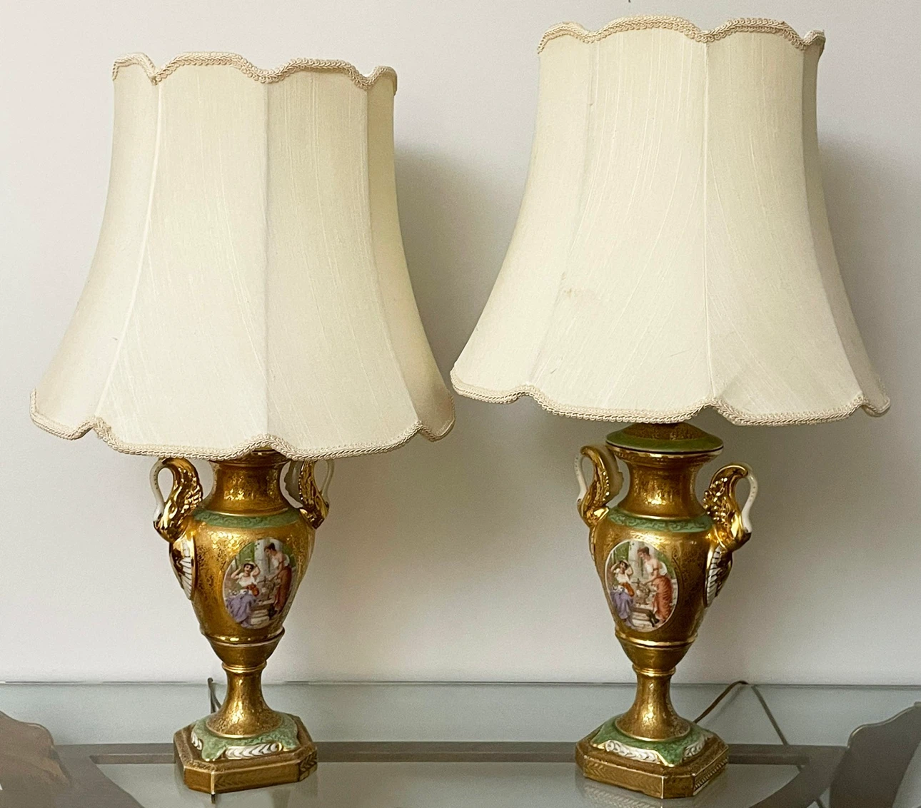 Vintage European Porcelain Urn Table Lamps