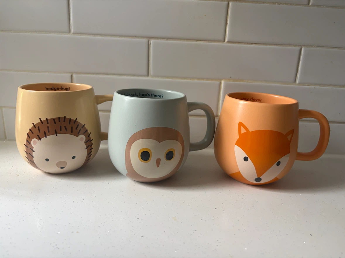 Cute Woodland Animal Mugs (Fox , Hedgehog, Owl) – set of 3