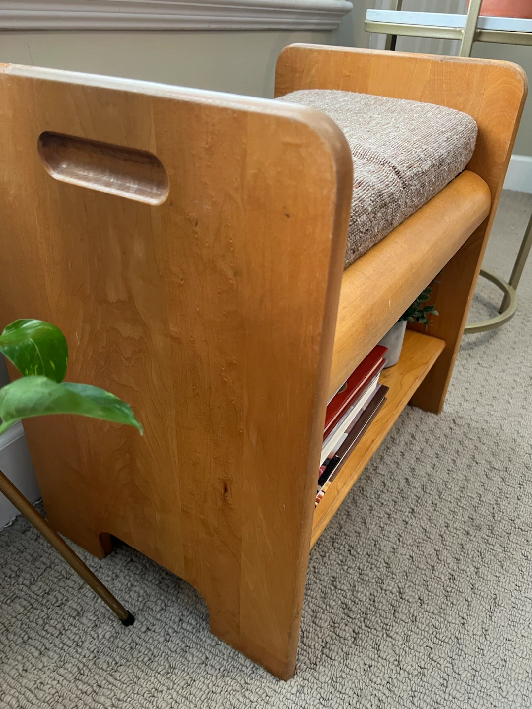 Shermag Wooden Oak Bench with Storage and Gold Table - photo 2