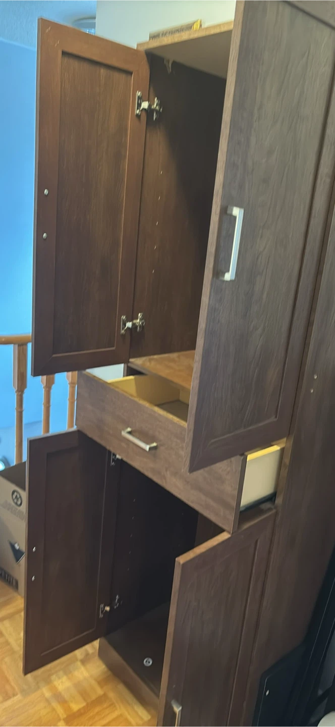 Dark Wood Tall Storage Cabinet with Drawers and Doors - photo 3