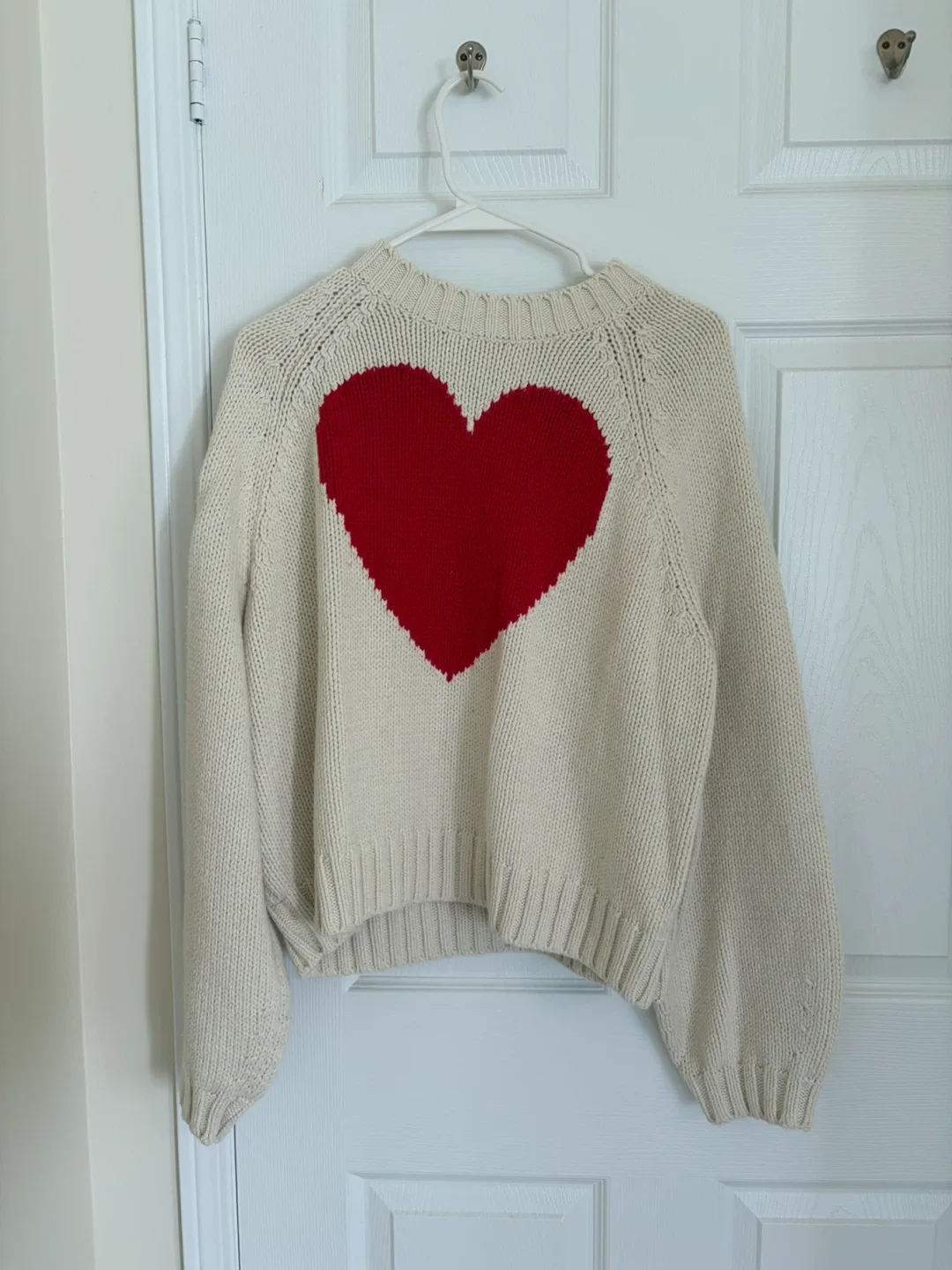 GAP Cream & Red Heart Knit Sweater