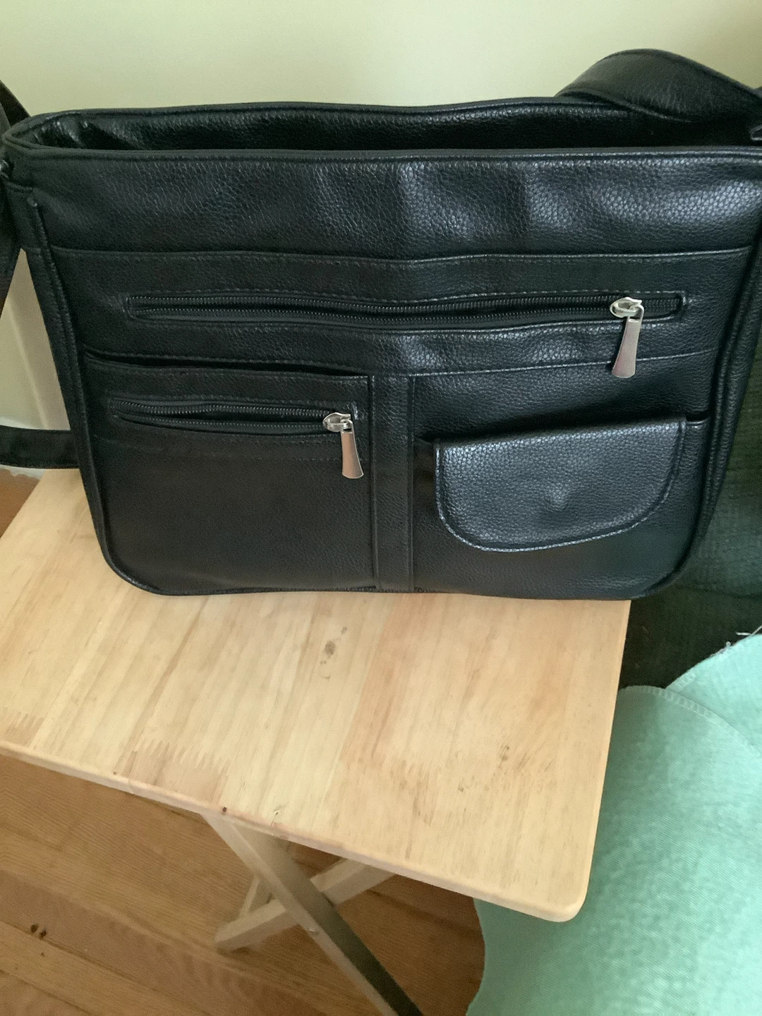 Black Faux Leather Shoulder Bag