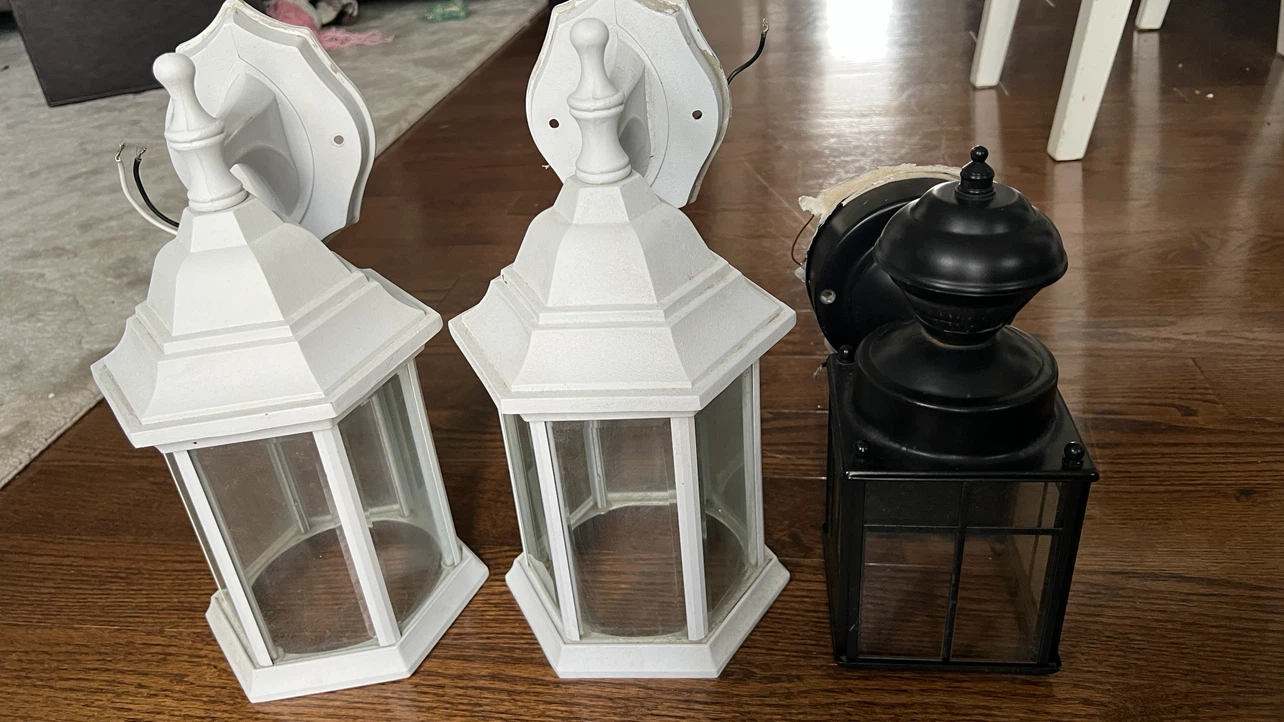 Outdoor Wall Sconces (2 White, 1 Black)