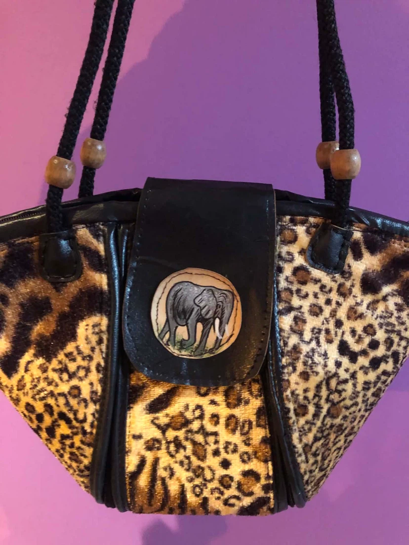 Leopard Print Shoulder Bag with Elephant Detail