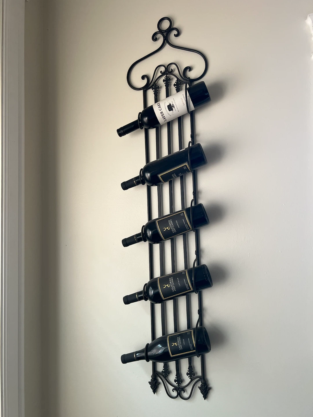 Wall Mounted 5 Bottle Wrought Iron Wine Rack
