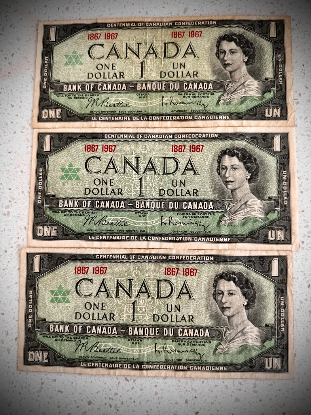 Old  Canada 1 Dollar Bills Centennial