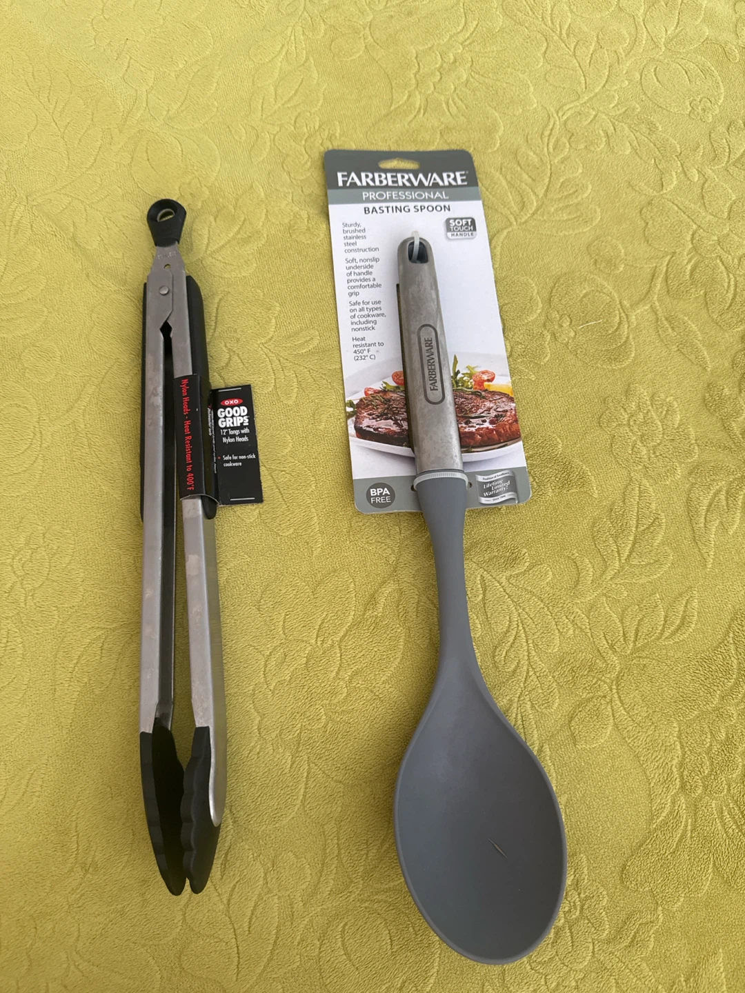 Oxo and Farberware Professional Basting Spoon & Tongs