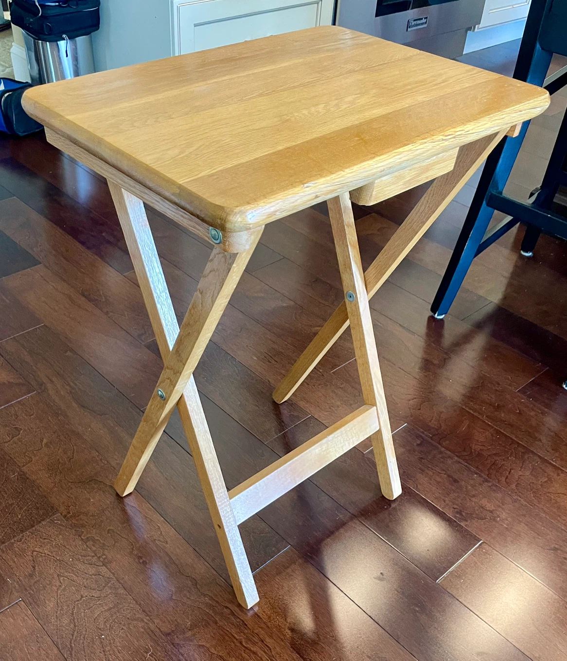 Solid Oak Wood Folding TV Trays Tables + Stand
