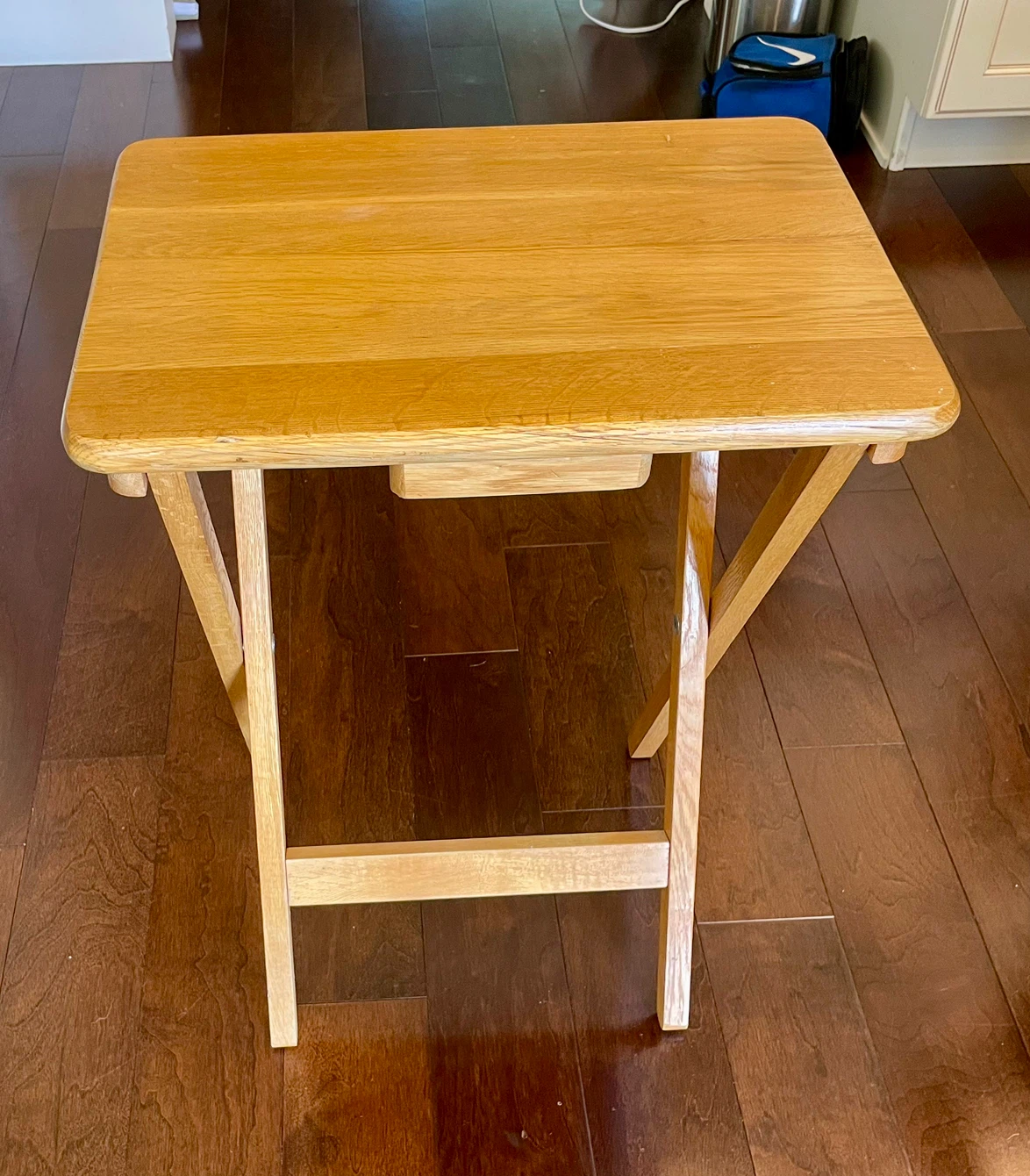 Solid Oak Wood Folding TV Trays Tables + Stand - photo 2