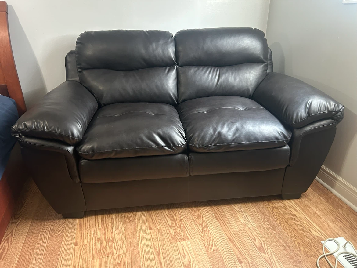 Black Faux Leather Loveseat
