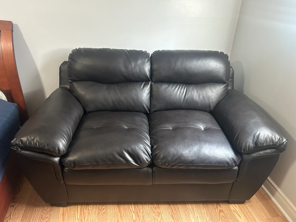 Black Faux Leather Loveseat - photo 3