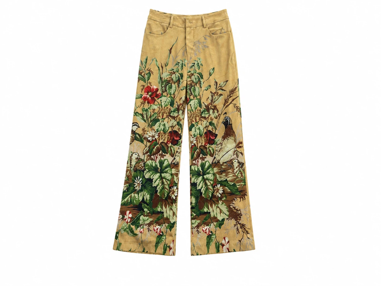 Wide Leg Floral & Bird Print Pants