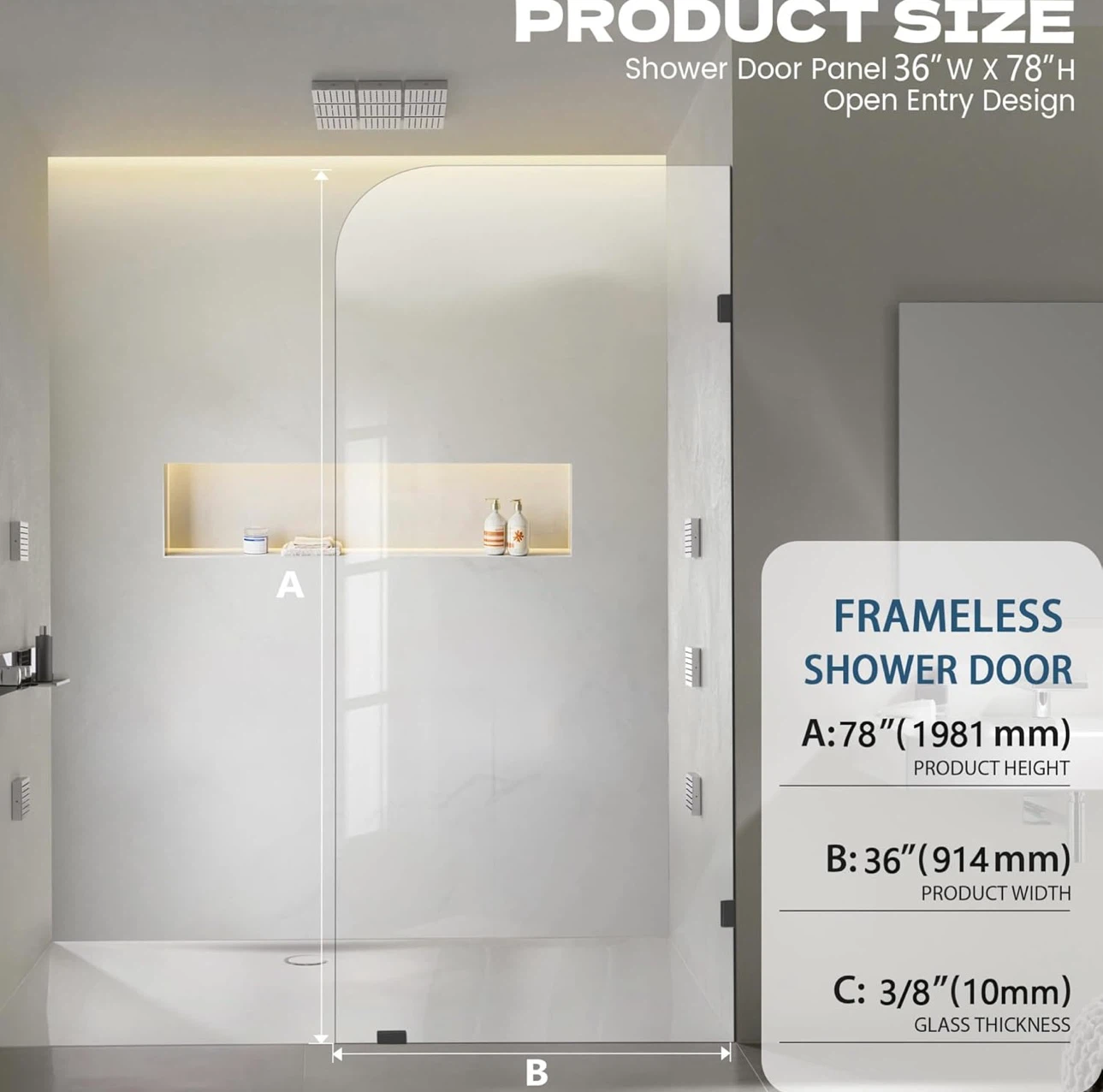 Frameless Shower Door 36" W x 78" H - photo 2
