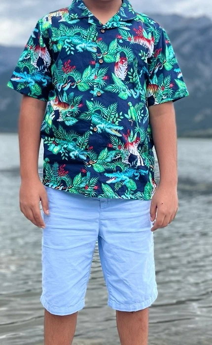 Boys Tropical Print Shirt & Chino Shorts Size 14