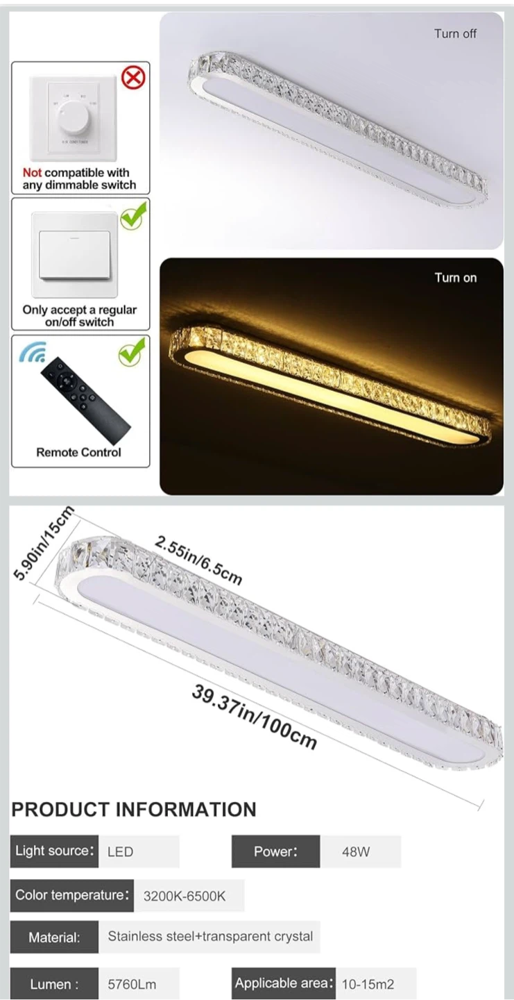 Oval Crystal LED Ceiling Light Fixture 100cm - photo 2