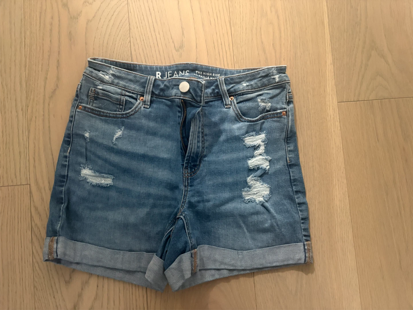 R Jeans High Rise Distressed Denim Shorts Size 28