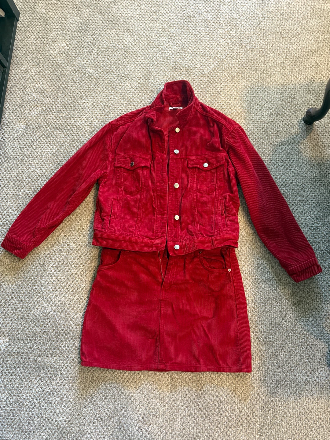 Topshop Red Corduroy Jacket and Skirt Set