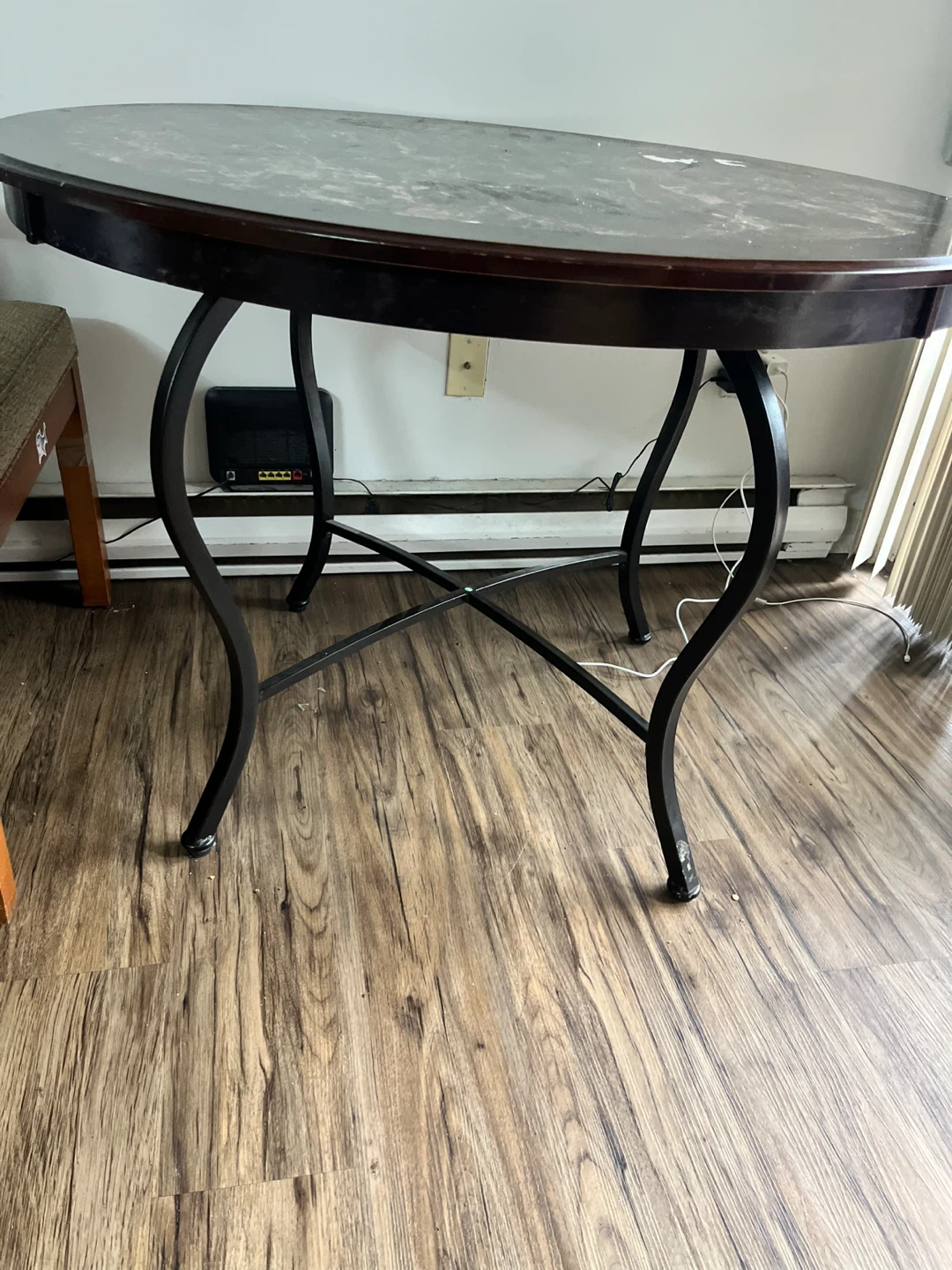 Move out sale !Marble Top Round Dining Table with Dark Wood Base - photo 2