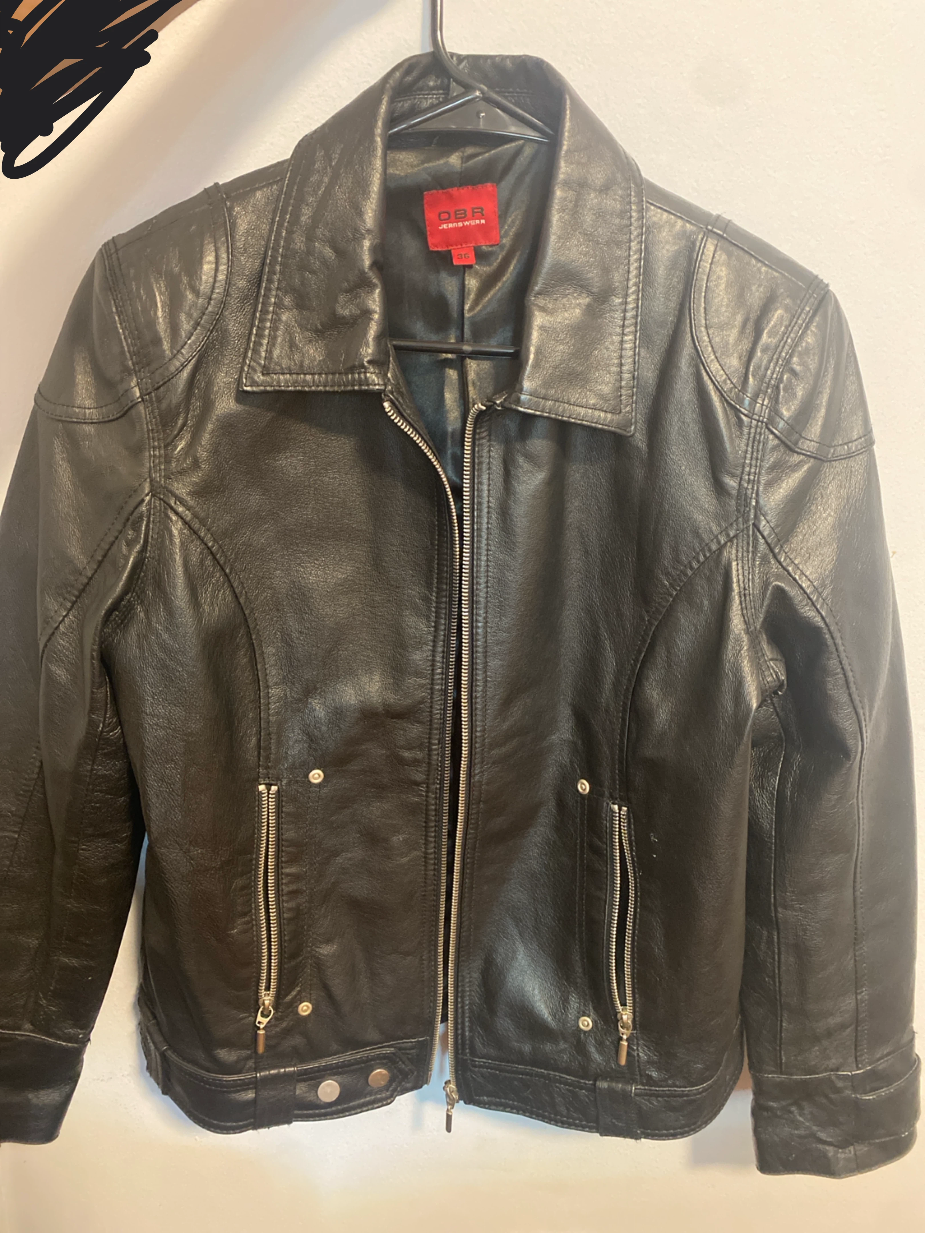 OBR Jeanswear Black Leather Jacket Size 36