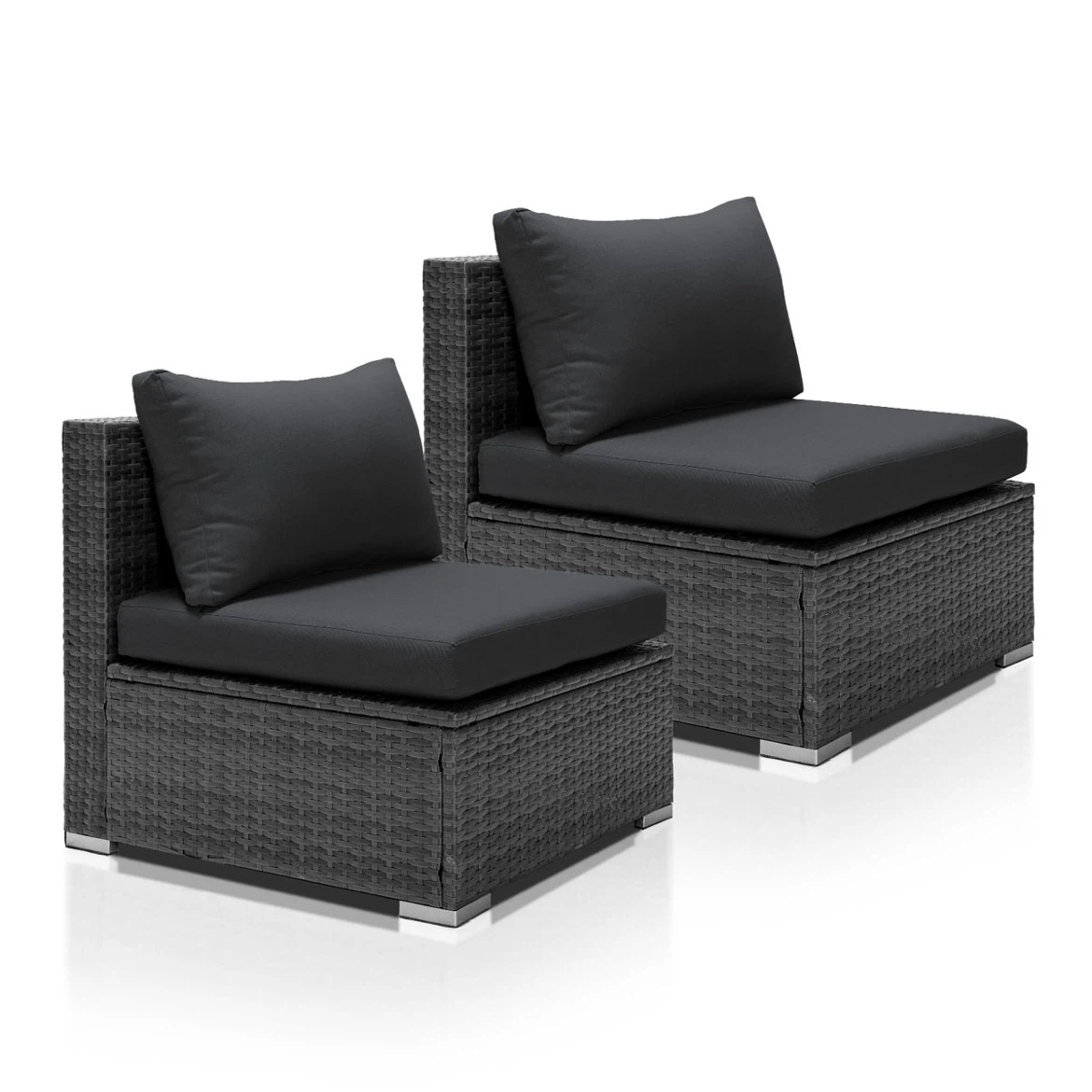 Set of 2 Dark Grey Rattan Armless Outdoor Chairs - photo 2