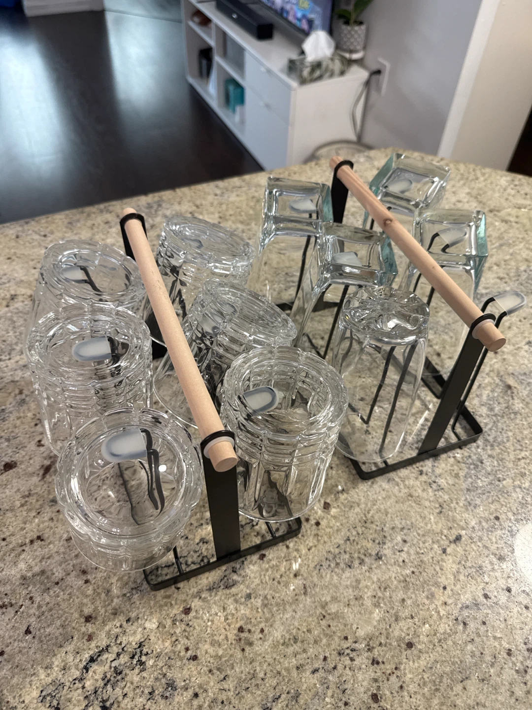 Glass Tumbler Set with Black Metal Caddy