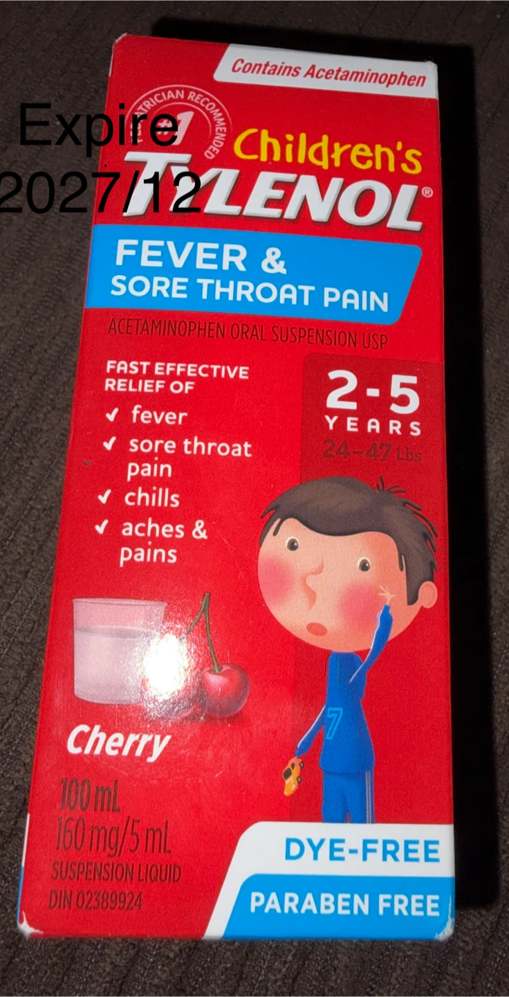 Children's Tylenol Fever & Sore Throat Pain Cherry 100 mL