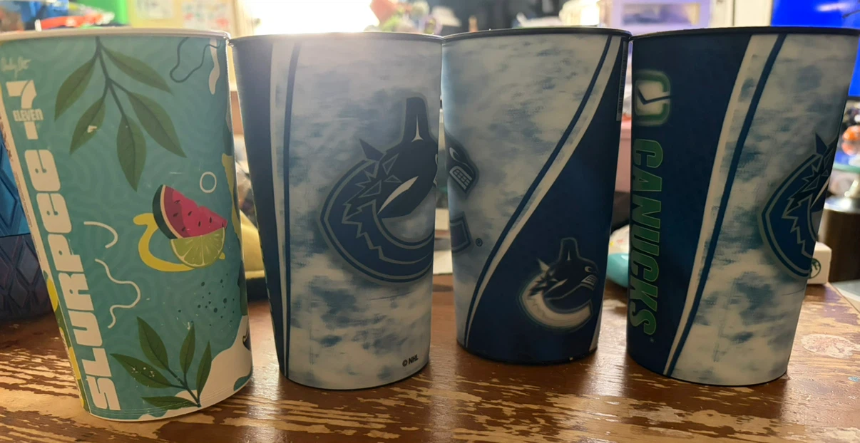 7-Eleven Slurpee Cup and Vancouver Canucks Cups