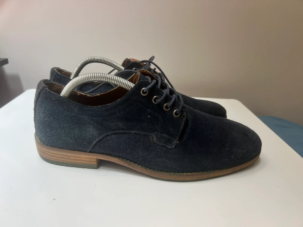 Men's Dark Blue Suede Derby Shoes
