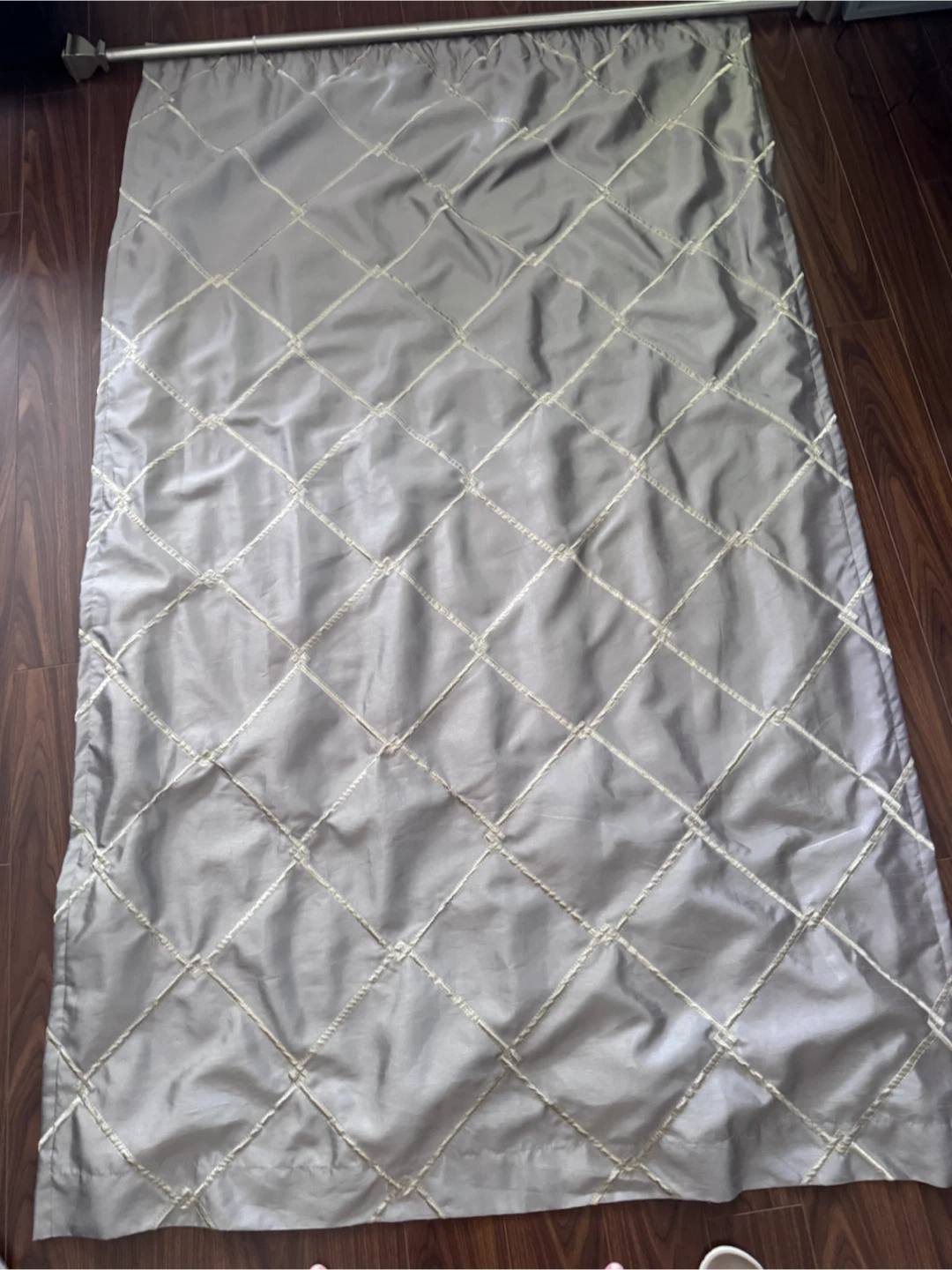4 Grey and White Embroidered Curtains