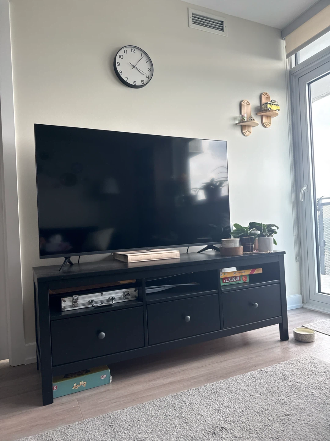 Black TV Stand with 3 Drawers and 3 Shelves