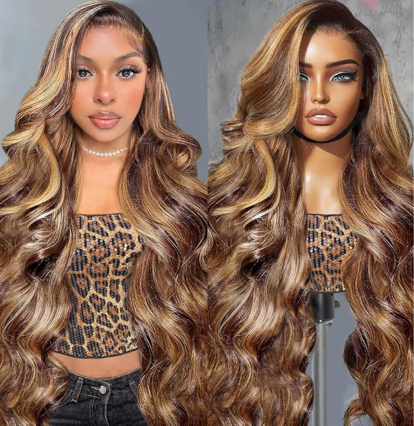 30 Inch Honey Blonde Highlight Human Hair Wig