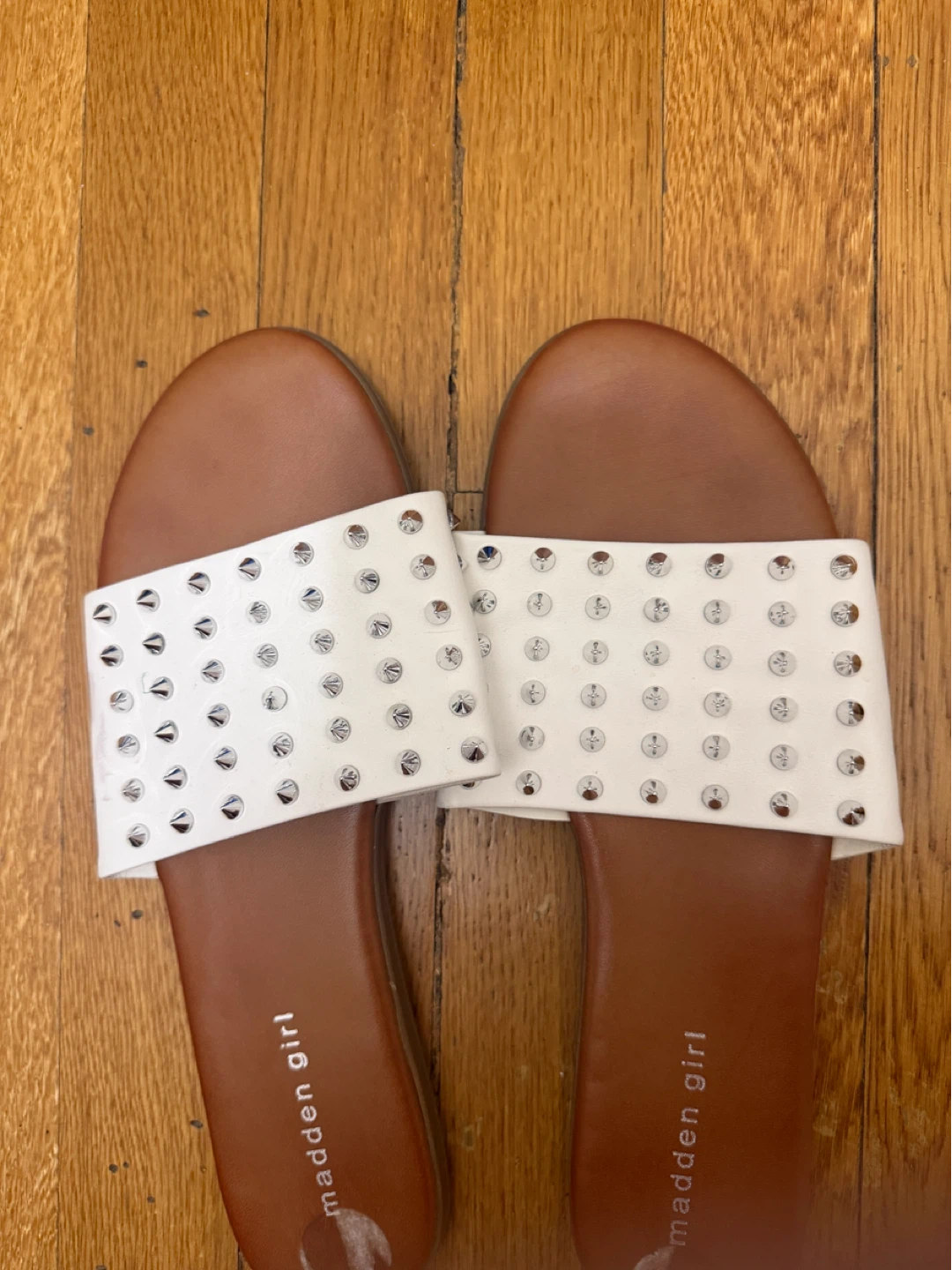 Madden Girl White Studded Slide Sandals