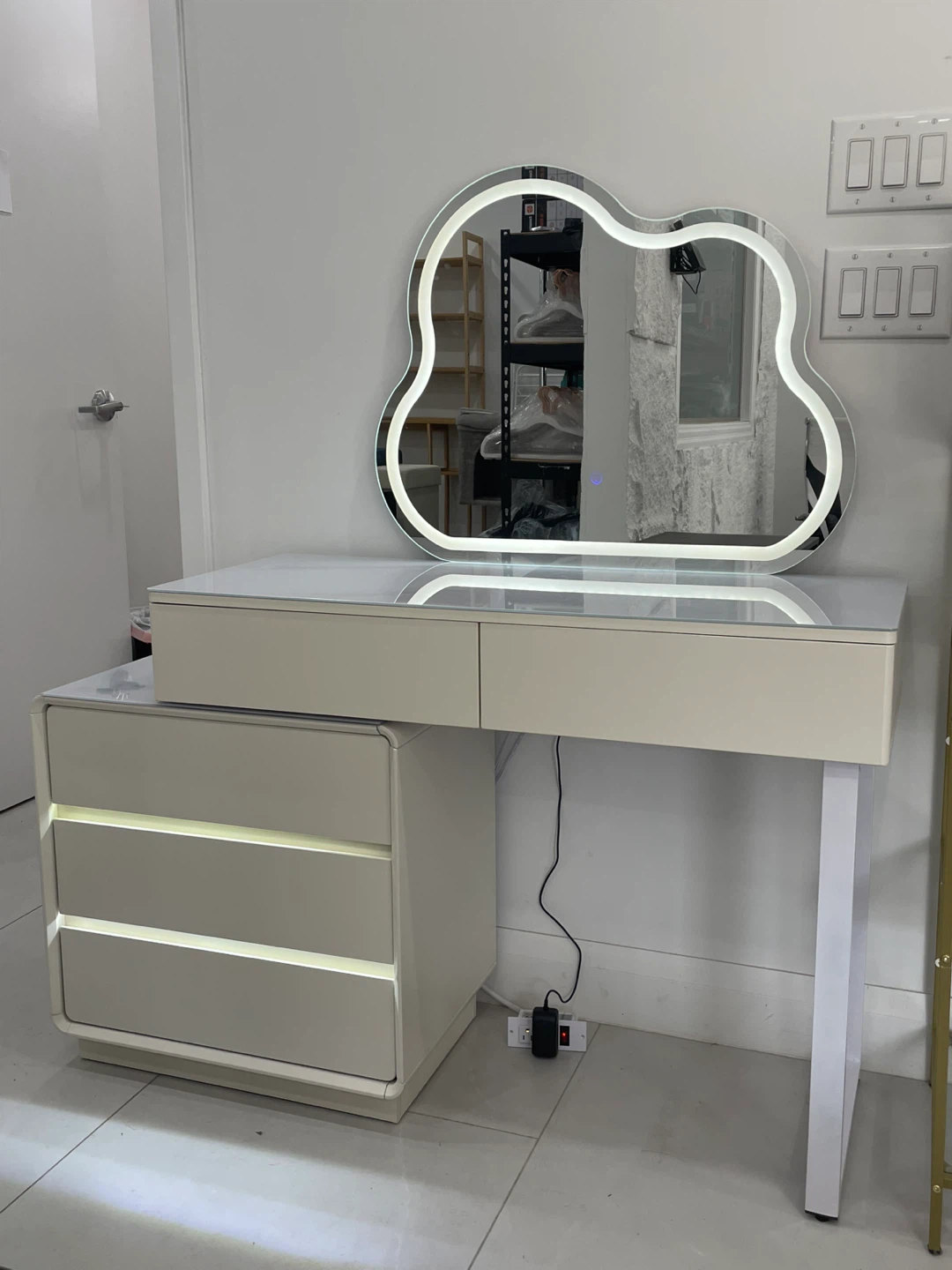 Vanity Set with LED Mirror and Drawers