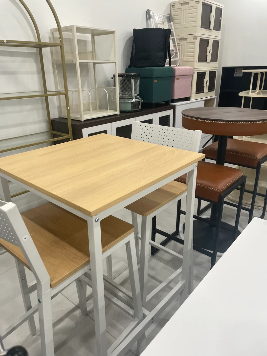 Set of 2 Faux Leather Bar Stools with a bar table - photo 3