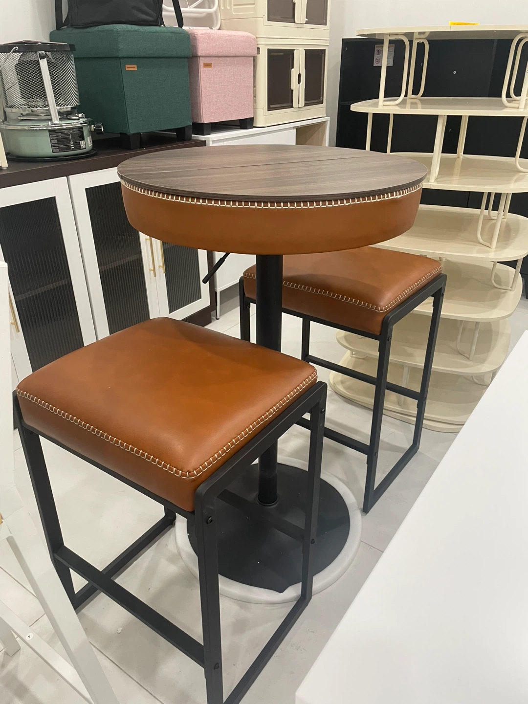 Set of 2 Faux Leather Bar Stools with a bar table - photo 4