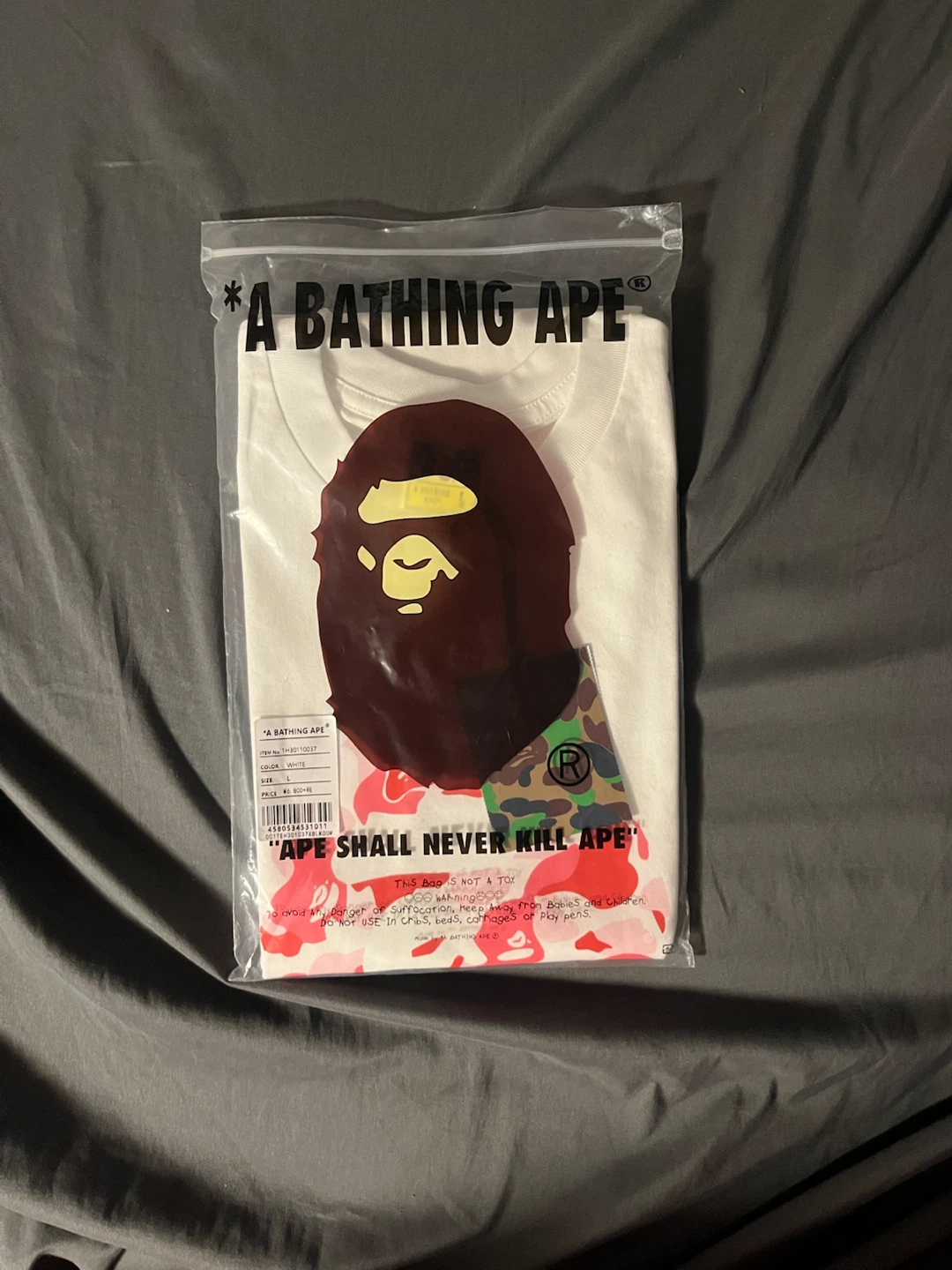 A Bathing Ape White Camo Ape Head T-Shirt - Size L