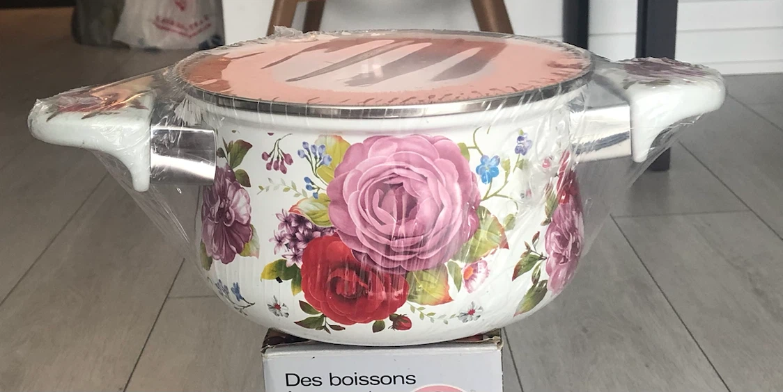 Floral Enamel Pot with Lid