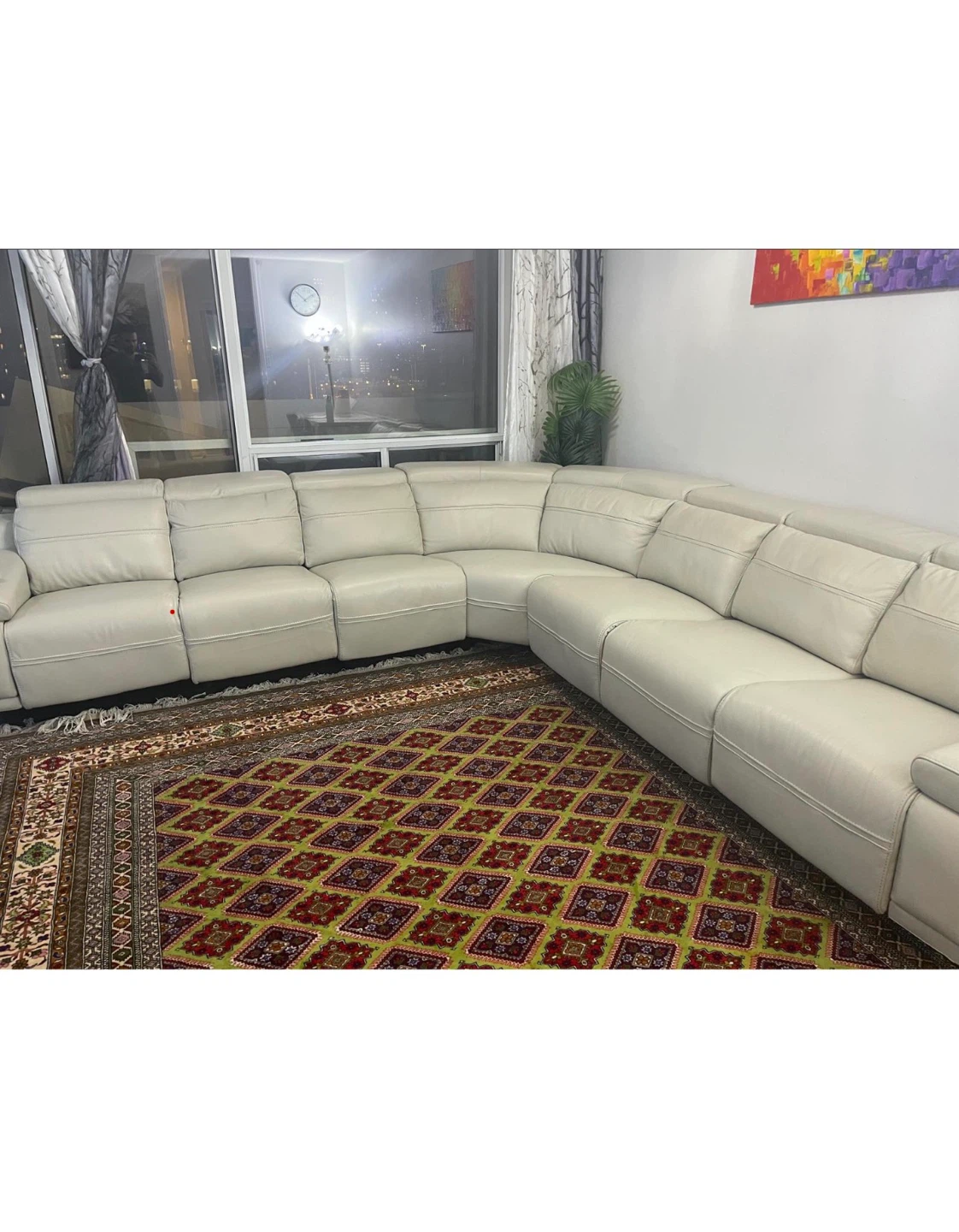 Cream Leather Sectional Sofa
