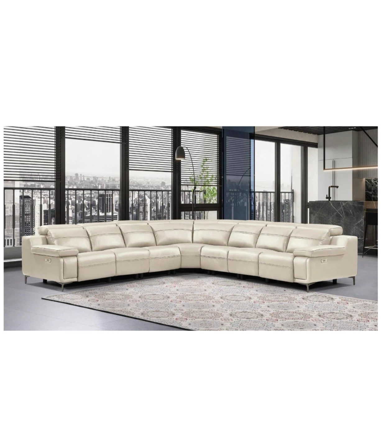 Cream Leather Sectional Sofa - photo 2