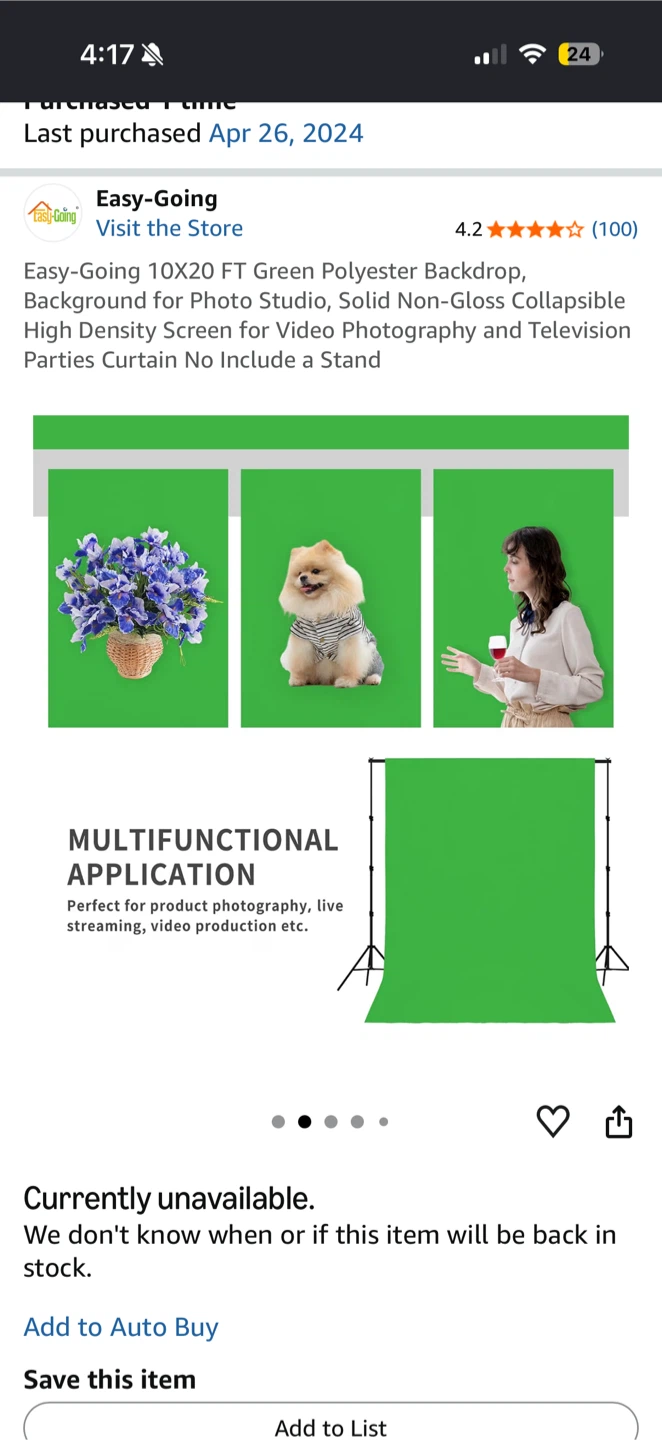 10 ft × 20 ft (3.05 m × 6.10 m) Green Screen Backdrop