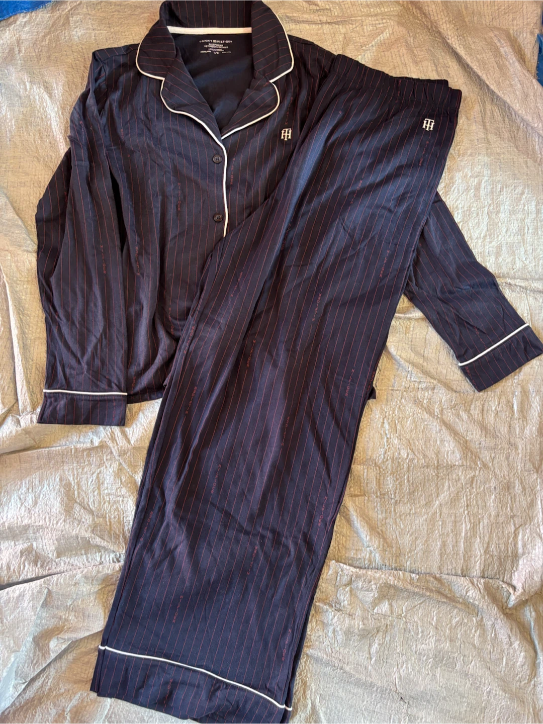 NWOT Tommy Hilfiger Pajama Set - Navy with Red Pinstripes - L/G