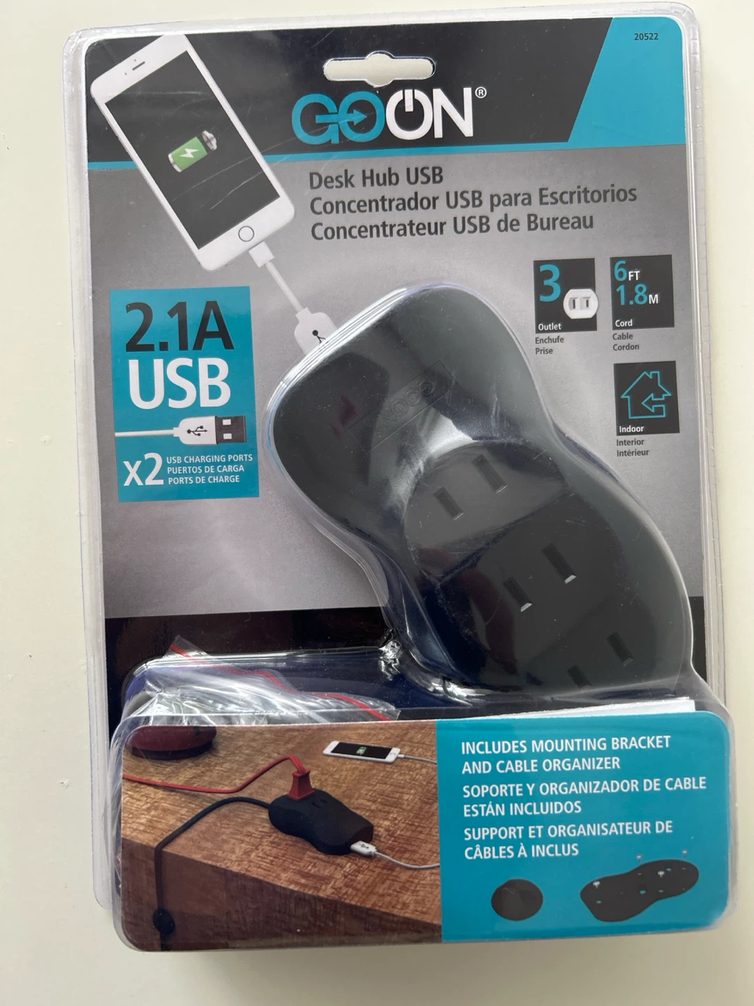 GOON Desk Hub USB 2.1A 3-Outlet Power and Organizer