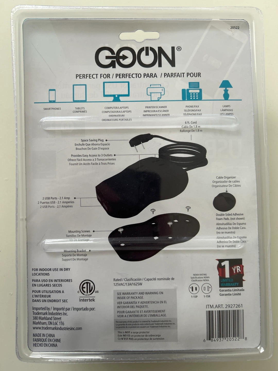 GOON Desk Hub USB 2.1A 3-Outlet Power and Organizer - photo 2