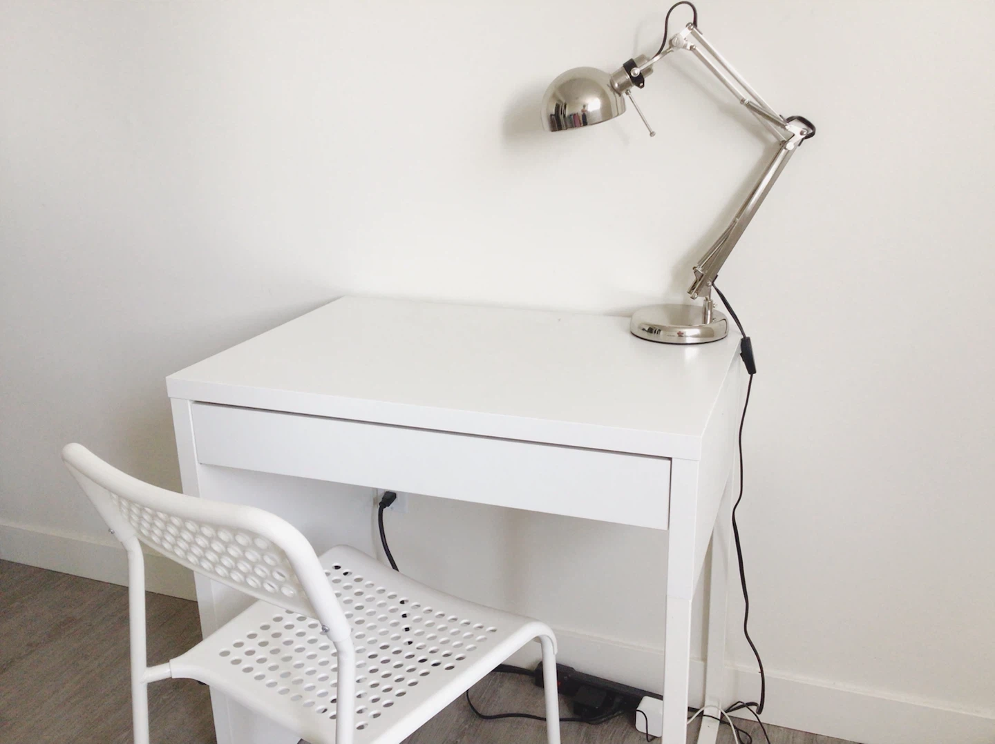 Ikea White Desk with Chair and Desk Lamp