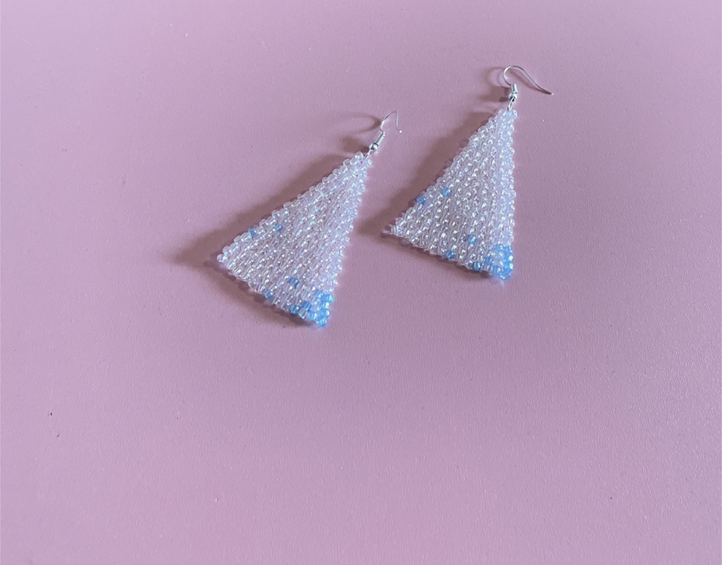 Beaded Triangle Earrings - White and Blue