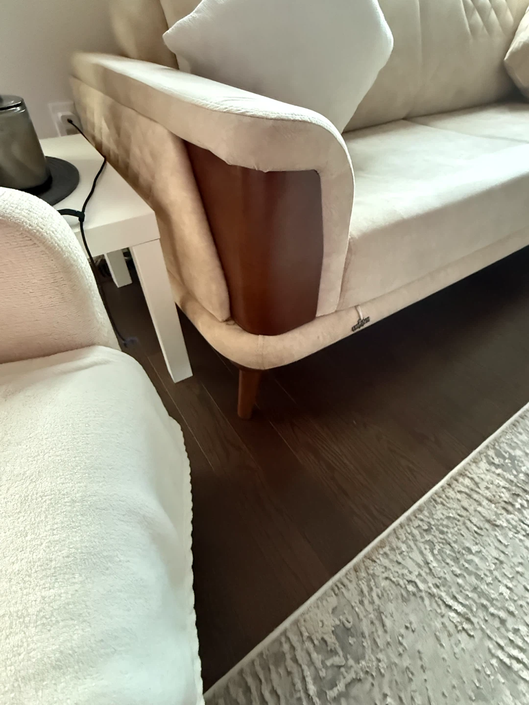 Beige Sofa with Wooden Accents - photo 3