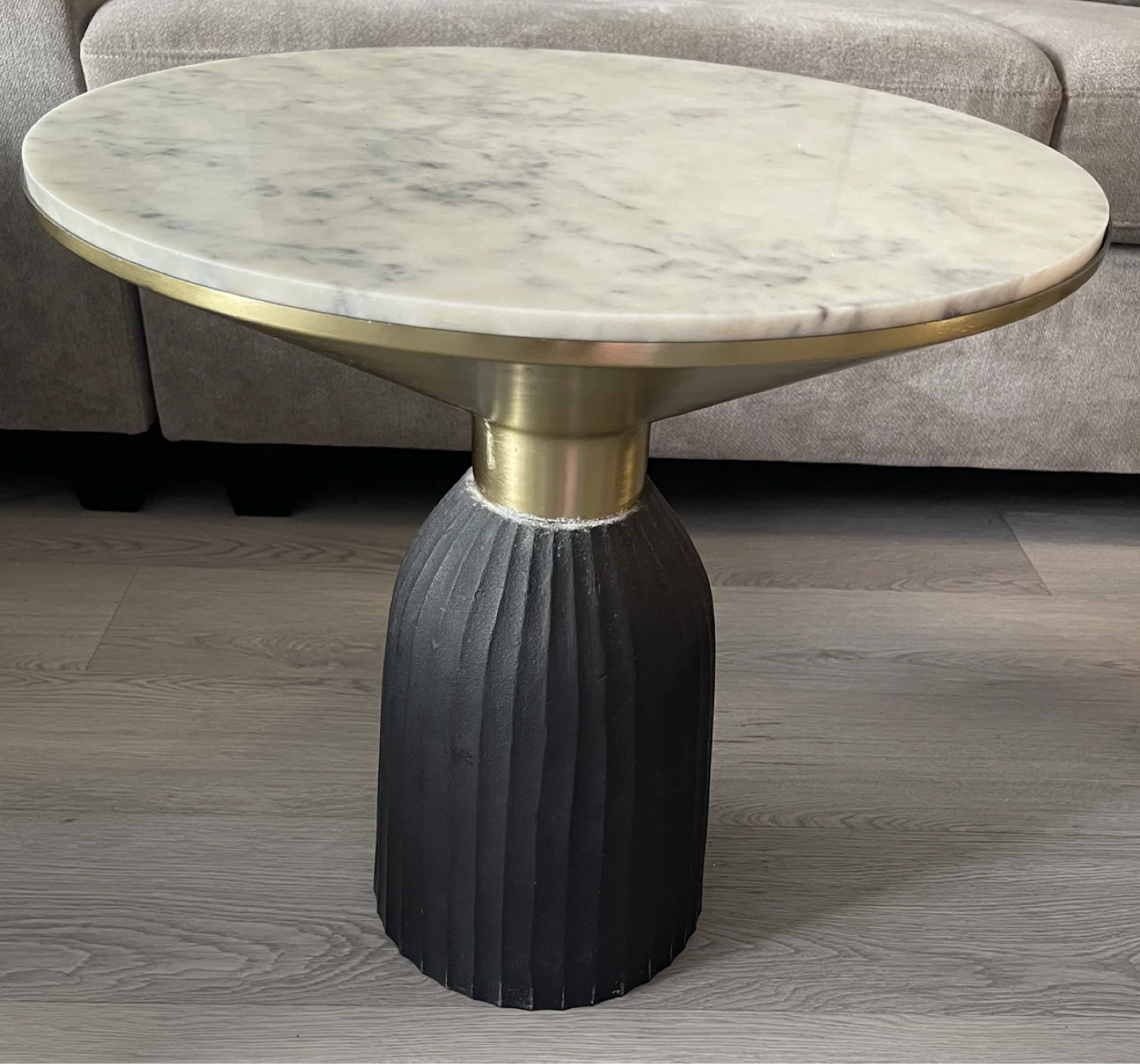 Marble Top Accent Table with Black Fluted Base
