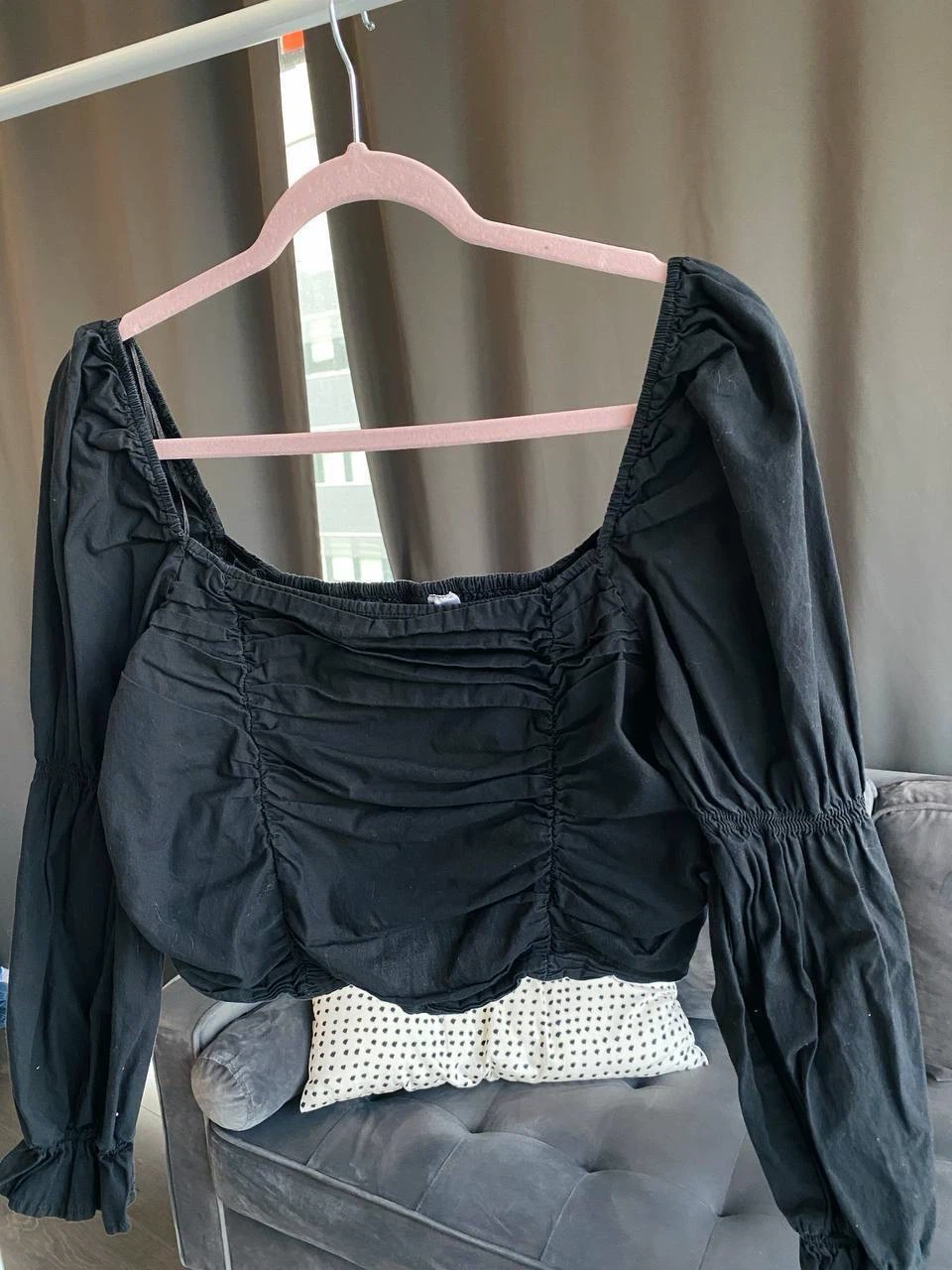Puff square neck black top H&M size L - photo 3